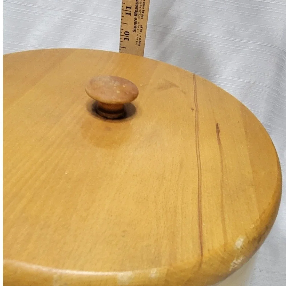 Vintage Ceramic Fruit Motif Wood lid 4 Piece Wedge Cannister set lazy susan